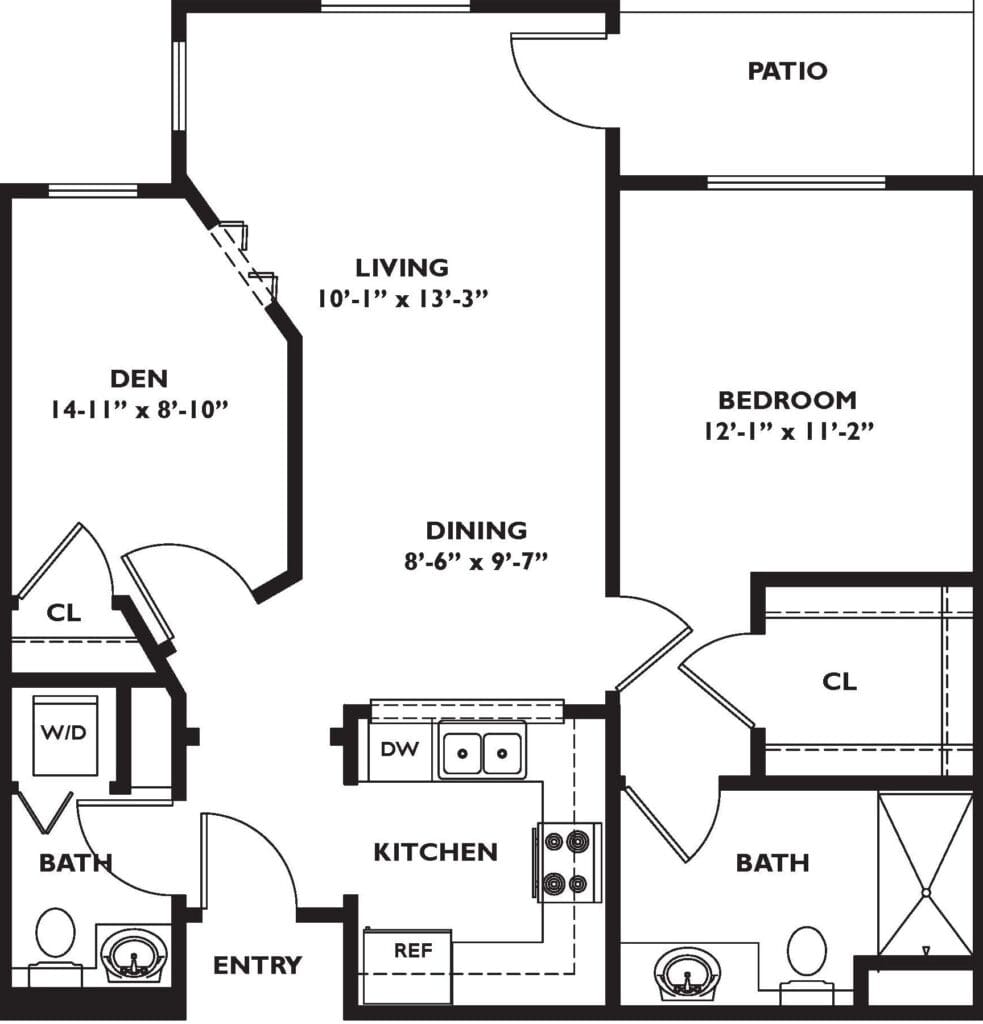 CBTS Floor Plan D 1 br 1.5 ba Den