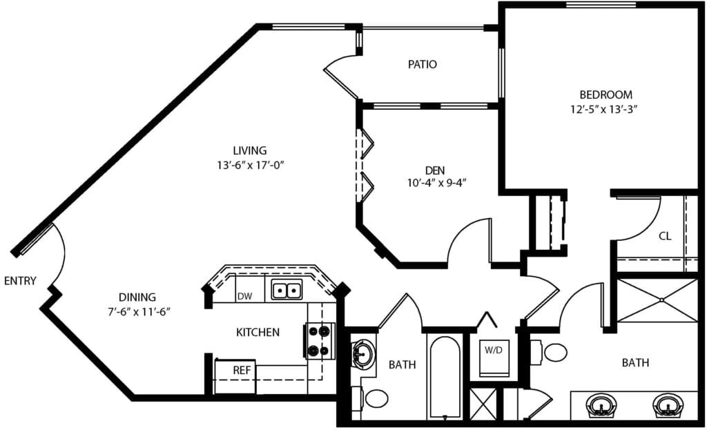 CBTS Floor Plan G 1 Br 2 Ba Den