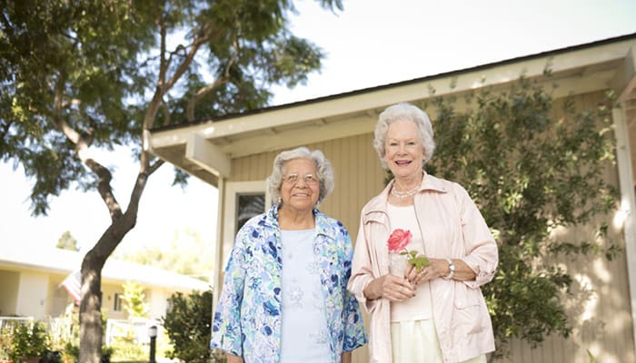 Fredericka Manor residents visiting outdoors.