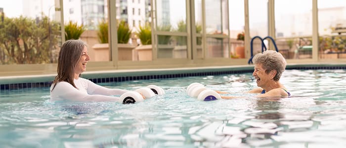 Resident of San Francisco Towers using the wellness center