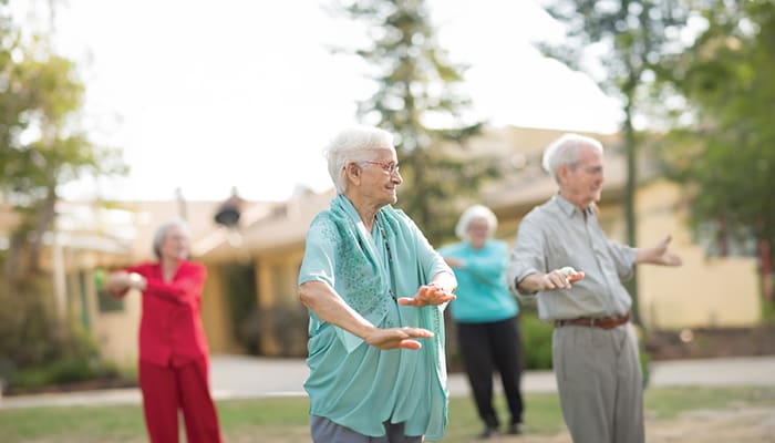 Portrait of a group taking part in social activities offered at Sunny View