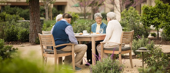 Vista del Monte residents gathered in outdoor common area